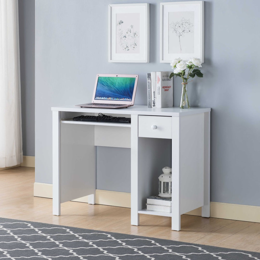 English Elm Student Compact Writing Desk - 39” White Home Office Solution With Keyboard Drawer & Storage Shelf B107P269929-GIGA