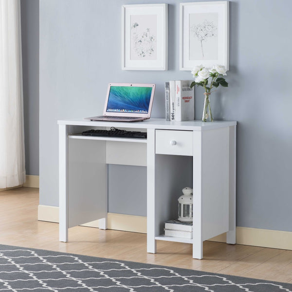 English Elm Student Compact Writing Desk - 39” White Home Office Solution With Keyboard Drawer & Storage Shelf B107P269929-GIGA