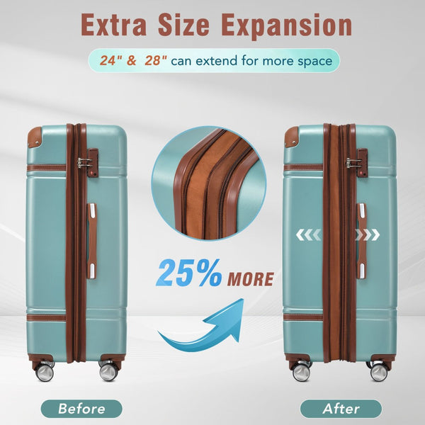 English Elm Hardshell 3 Piece Luggage Set Abs Spinner Suitcase with Tsa Lock Carry on Travel Green N732P171583M