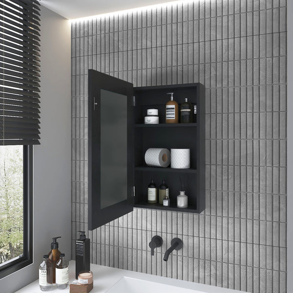 English Elm Medicine Cabinet Sanford Black Mirrored Door Engineered Wood, Slim 3-Shelf Bathroom Organizer, Durable Modern Storage 31.1x19.29x3.54 B092P238733