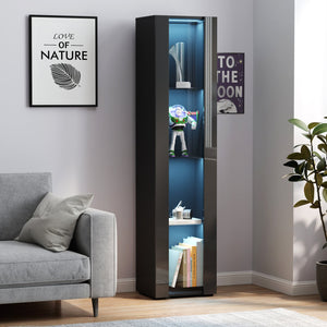English Elm Black Side Cabinet with Aluminum LED Strip Lamps, Tall 170cm Storage Unit, Melamine Finish, Modern Design W33140088