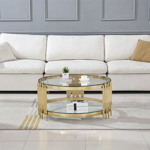English Elm Gorgeous Golden Metal Coffee Table - Luxurious 35.43" Table With Elegant Design For Any Living Space W1241P244952