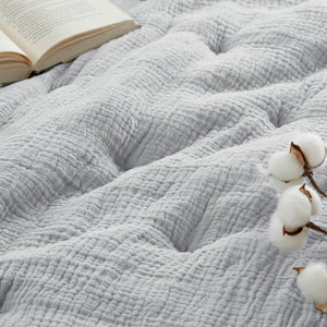 English Elm 3-piece Cotton Muslin Quilt Set Crinkled Texture Embroidered Tacking Breathable Bedding Blue B035P408345
