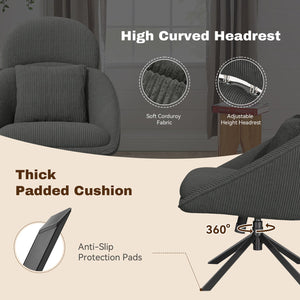 English Elm Modern Swivel Accent Chair with Adjustable Headrest, Oversized Corduroy Upholstered Rocking Recliner for Living Room Dark Gray T3950P397485