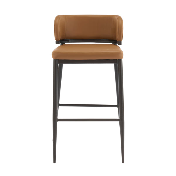 English Elm Christopher Knight Home® - Metal Industrial Leathaire Barstool Set of 2 with Comfortable Seat, Footrest, Non‑Slip Feet, Durable Frame Brown N771P247188W