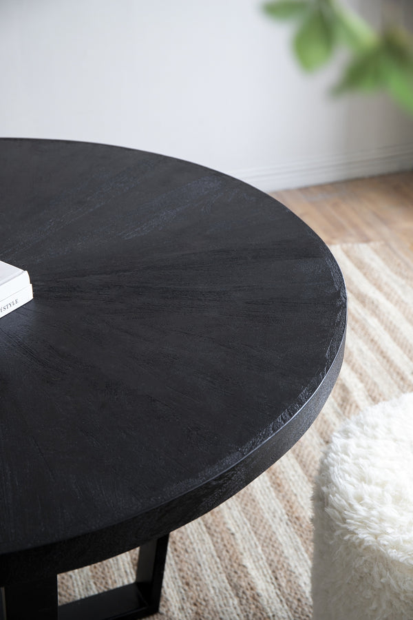 English Elm 47x47x31" Modern Black Dining Table with Rounded Top & Overlapping Cross-Leg Frame Seats 4 Stylishly W2078P293318