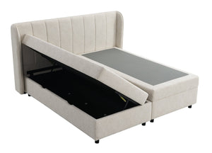 English Elm Adonia Queen Storage Bed Beige Chenille Upholstered Padded Headboard Footboard B2756S00010