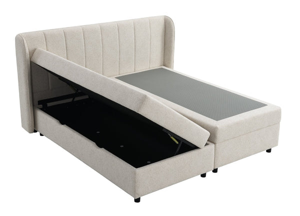 English Elm Adonia Queen Storage Bed Beige Chenille Upholstered Padded Headboard Footboard B2756S00010