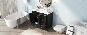English Elm 36" Black Bathroom Vanity with Ceramic Sink, 2 Soft-Close Doors & 5 Drawers, Modern Storage Elegance N729P183735B