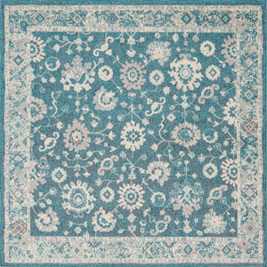Unique Loom Penrose Krystle Machine Made Floral Rug Turquoise, Beige/Blue/Light Brown 8' 0" x 8' 0"