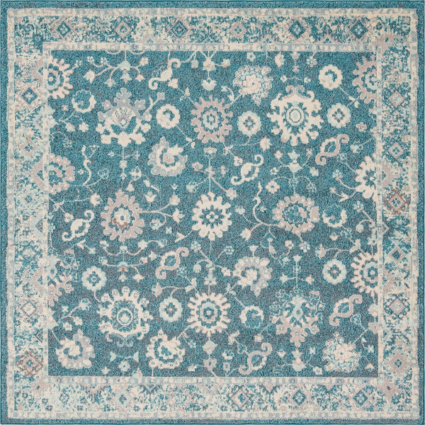 Unique Loom Penrose Krystle Machine Made Floral Rug Turquoise, Beige/Blue/Light Brown 8' 0" x 8' 0"