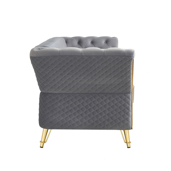 English Elm Modern Tufted Velvet Sofa with Gold Accent Frame and Flared Arms, High-Density Comfort Seating LIGHT GREY W579P329998