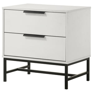 English Elm Yountville White 2-Drawer Nightstand with Bold Black Accents — Modern Bedside Table, Sleek Storage and Contrast Design B062P299794