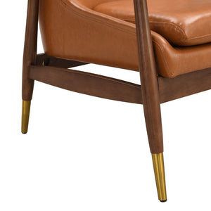 English Elm 29.2'' Mid-century Faux Leather Accent Chair Solid Wood Frame Brass Tipped Legs Lounge N767P205863B