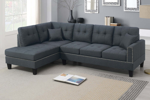 English Elm Modern Charcoal Sectional Sofa with Nailhead Trim Linen Upholstery and Accent Pillows B011S02192