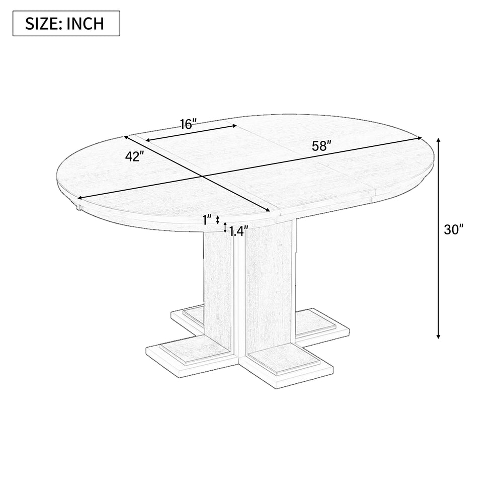English Elm TREXM Retro Extendable Oval Dining Table with 16" Leaf, Double-Layer Pedestal, Durable Wood Finish Natural Wood Wash XW000002AAD