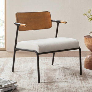 English Elm Jennifer Taylor Home - Kelvin Cream Upholstered Accent Arm Chair with Black Metal Frame, Mid-Back, Compact Comfort B2719P328582