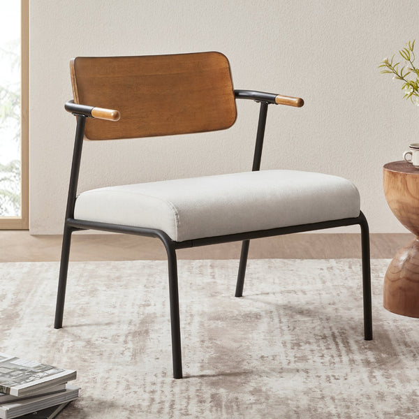 English Elm Jennifer Taylor Home - Kelvin Cream Upholstered Accent Arm Chair with Black Metal Frame, Mid-Back, Compact Comfort B2719P328582