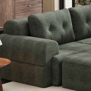 English Elm Modular Sectional Sofa with Chaise Full Foam Build Woven Fabric for Living Room Blackish Green W2379S00006