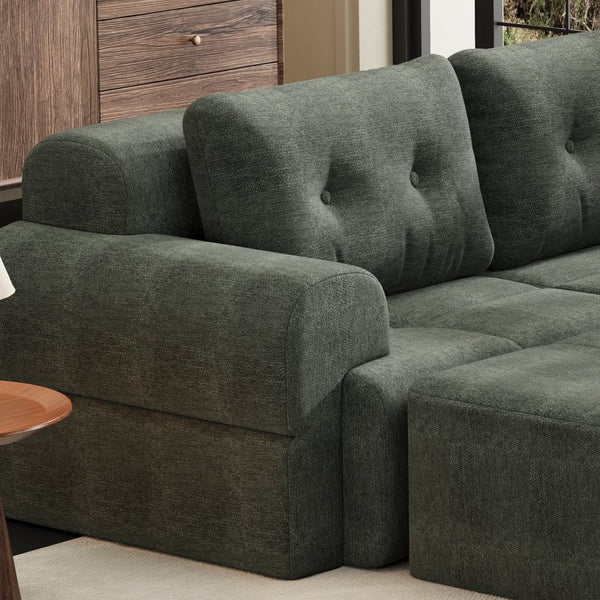 English Elm Modular Sectional Sofa with Chaise Full Foam Build Woven Fabric for Living Room Blackish Green W2379S00006