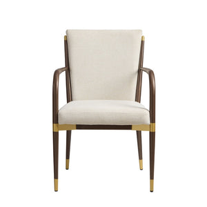 English Elm Modern Gold Accent Iron Frame Dining Arm Chairs Upholstered Set of Two for Elegant Spaces Brown+Beige N771P345830W