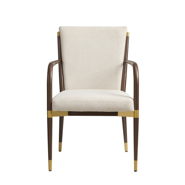 English Elm Modern Gold Accent Iron Frame Dining Arm Chairs Upholstered Set of Two for Elegant Spaces Brown+Beige N771P345830W