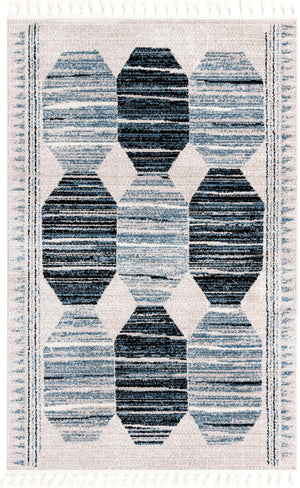 Unique Loom Aramis Maxi Machine Made Tribal Rug Blue, Black/Ivory/Gray 5' 3" x 8' 0"