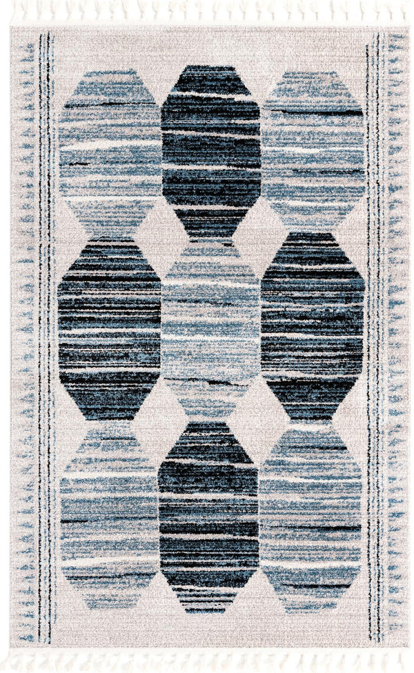Unique Loom Aramis Maxi Machine Made Tribal Rug Blue, Black/Ivory/Gray 5' 3" x 8' 0"