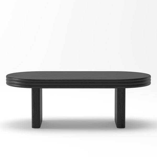 English Elm Mid Century Modern Oval Fluted Coffee Table with Wood Veneer for Living Room Black W757P370255