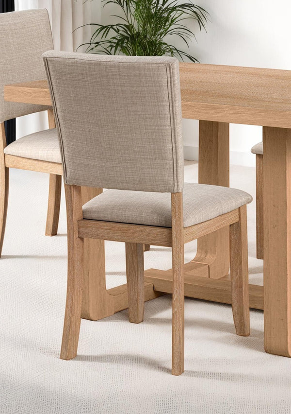 English Elm Transitional Trestle Base Dining Set with Upholstered Chairs for Modern Farmhouse Rooms Natural B2741S00785