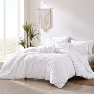 English Elm Rhapsody 6-Piece King Comforter Cover Set In Crisp White - Soft Cotton, Elegant Design & Easy Care B340P341968-GIGA