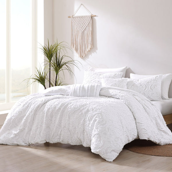 English Elm Rhapsody 6-Piece King Comforter Cover Set In Crisp White - Soft Cotton, Elegant Design & Easy Care B340P341968-GIGA