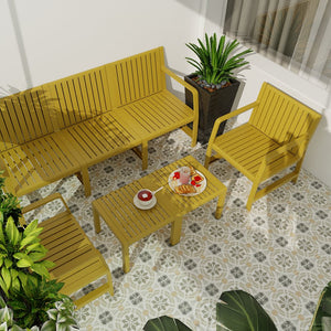 English Elm 5-Piece Outdoor/Indoor Furniture Set with Weatherproof PP, 3-Seater Sofa, 2 Chairs, Easy Assembly, Space-Saving Nesting Tables Yellow W3450S00002