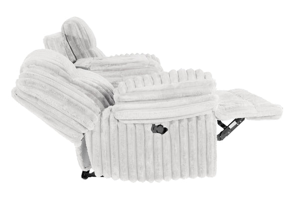 English Elm Manual Motion Loveseat Recliner with Plush Fur-Like Corduroy, Center Console, Cup Holders & Storage Light Gray 33 L x 94 W x 28 H B089P296901