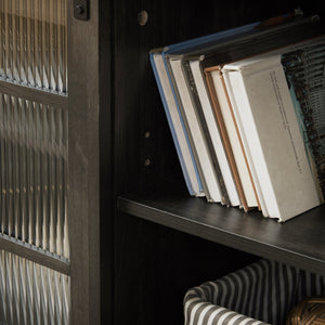 English Elm Multipurpose Sliding Door TV Stand with Fluted Tempered Glass, Ample Storage & Cable Management for TVs up to 65 inches Charcoal grey W1758P189941