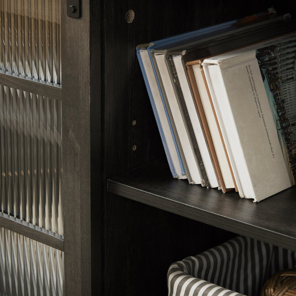 English Elm Multipurpose Sliding Door TV Stand with Fluted Tempered Glass, Ample Storage & Cable Management for TVs up to 65 inches Charcoal grey W1758P189941