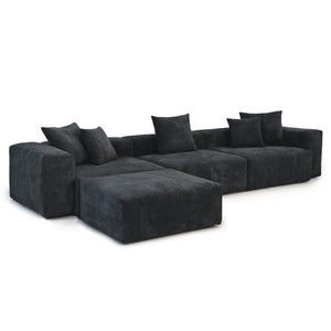 English Elm Pixel Modern Modular Sofa - Stylish Black Corduroy L-Shaped Sectional 4-Seater For Versatile Comfort B341S00024-GIGA