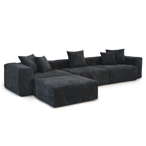 English Elm Pixel Modern Modular Sofa - Stylish Black Corduroy L-Shaped Sectional 4-Seater For Versatile Comfort B341S00024-GIGA