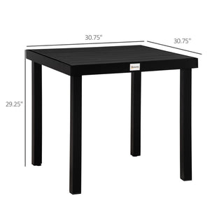 English Elm Outsunny Outdoor Dining Table For 4 - Compact Square, Weather-Resistant Woodgrain Top & Aluminum Frame W2225P174359-GIGA