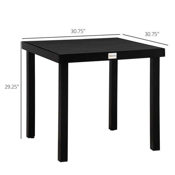 English Elm Outsunny Outdoor Dining Table For 4 - Compact Square, Weather-Resistant Woodgrain Top & Aluminum Frame W2225P174359-GIGA