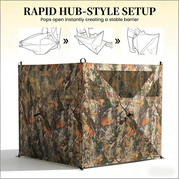 English Elm 3-panel Camo Hunting Blind with See-through Mesh and Instant Hub Frame Deployment T3971P486698