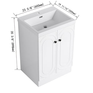 English Elm 24" Freestanding Bathroom Vanity with Resin Integrated Sink, Soft-Close Doors, Adjustable Shelf, Durable Plywood Finish White W999S00269