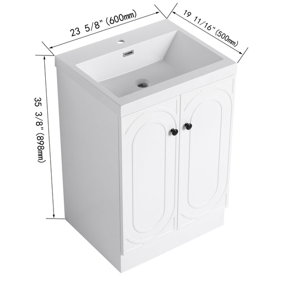 English Elm 24" Freestanding Bathroom Vanity with Resin Integrated Sink, Soft-Close Doors, Adjustable Shelf, Durable Plywood Finish White W999S00269