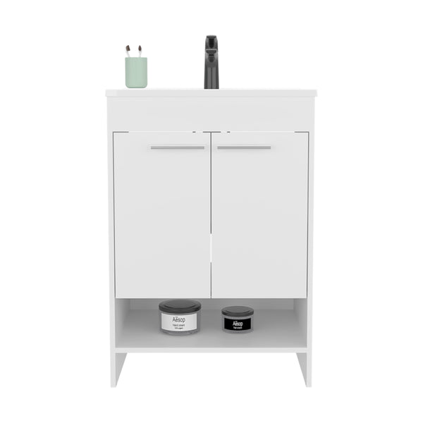 English Elm Bathroom Vanity Slim Sink Cabinet with Single Door, Engineered Wood, Space-Saving Modern Design White 37.4 L x 23.23 W x 12.6 H B097P350319