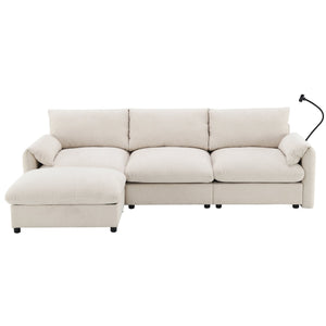 English Elm 96.5'' L-Shaped Sectional Sofa with Giant Storage Ottoman, USB Type-C Charger, Phone Holder and Pocketed Arms Beige N723S8776A
