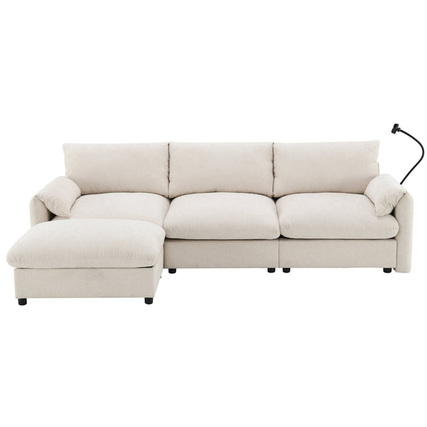 English Elm 96.5'' L-Shaped Sectional Sofa with Giant Storage Ottoman, USB Type-C Charger, Phone Holder and Pocketed Arms Beige N723S8776A