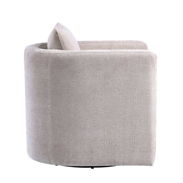 English Elm Sutton Upholstered Linen Swivel Barrel Chair with Pocket Coil Seat, Reversible Cushions & Stain-Resistant Fabric Beige B050P322583