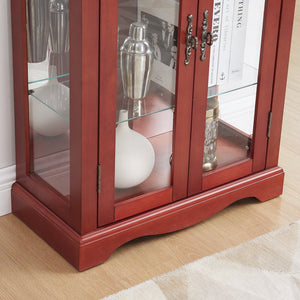 English Elm Lighted Glass Curio Display Cabinet – Elegant Cherry Wood Frame With Adjustable Shelves & Bulb Included W1758P300134