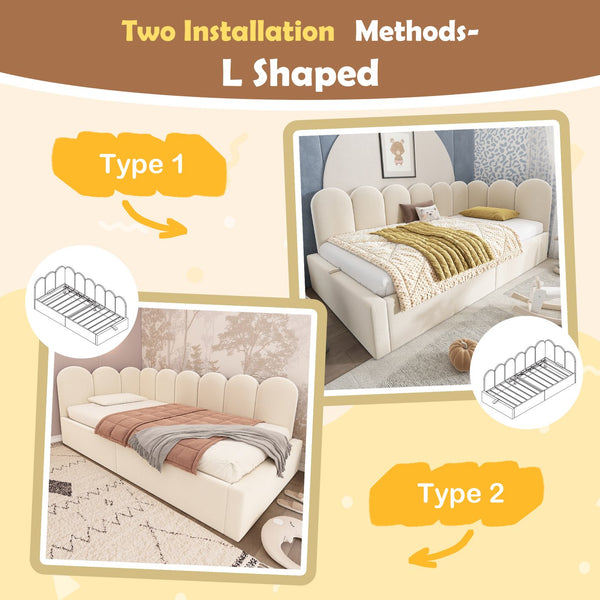 English Elm Upholstered Velvet Daybed with Hydraulic Storage & Metal Slatted Frame, Twin Sofa Bed, 300 lb Capacity Beige N736P333613B