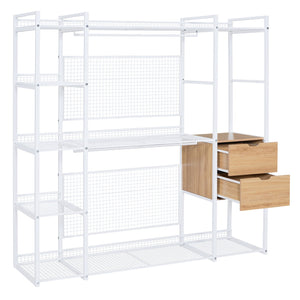 English Elm Open-Style Wardrobe Storage System with Heavy-Duty Metal Frame, Rails, Shelves & Drawers - Sleek Durable Design for Organized Living White SF000087AAK